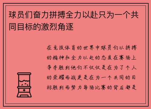 球员们奋力拼搏全力以赴只为一个共同目标的激烈角逐